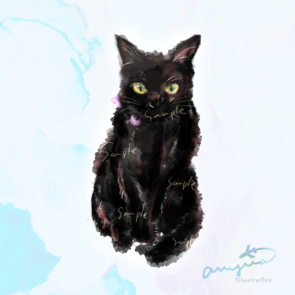 イラスト制作　水彩　優しい【イラスト制作】【水彩タッチ】優しいテイストのイラストを制作させて頂きます。優しいテイストで挿絵や絵本、教材などの書籍、似顔絵にも。見る方にほっこりとした癒しを届けたい。心を込めて制作致します。
ネコ　猫　黒猫　動物